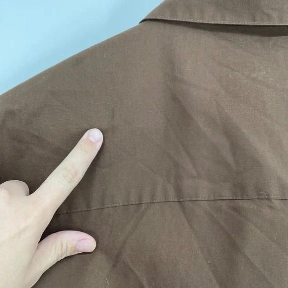 Foxcroft Brown Wrinkle Free Shaped Fit Button Up Embellished Shirt Size 14 Work - Picture 5 of 5